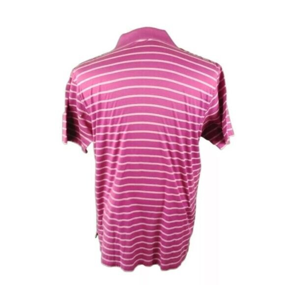 Peter Millar Medium Pink Striped Cotton Golf Short Sleeve Polo Shirt - Picture 3 of 5